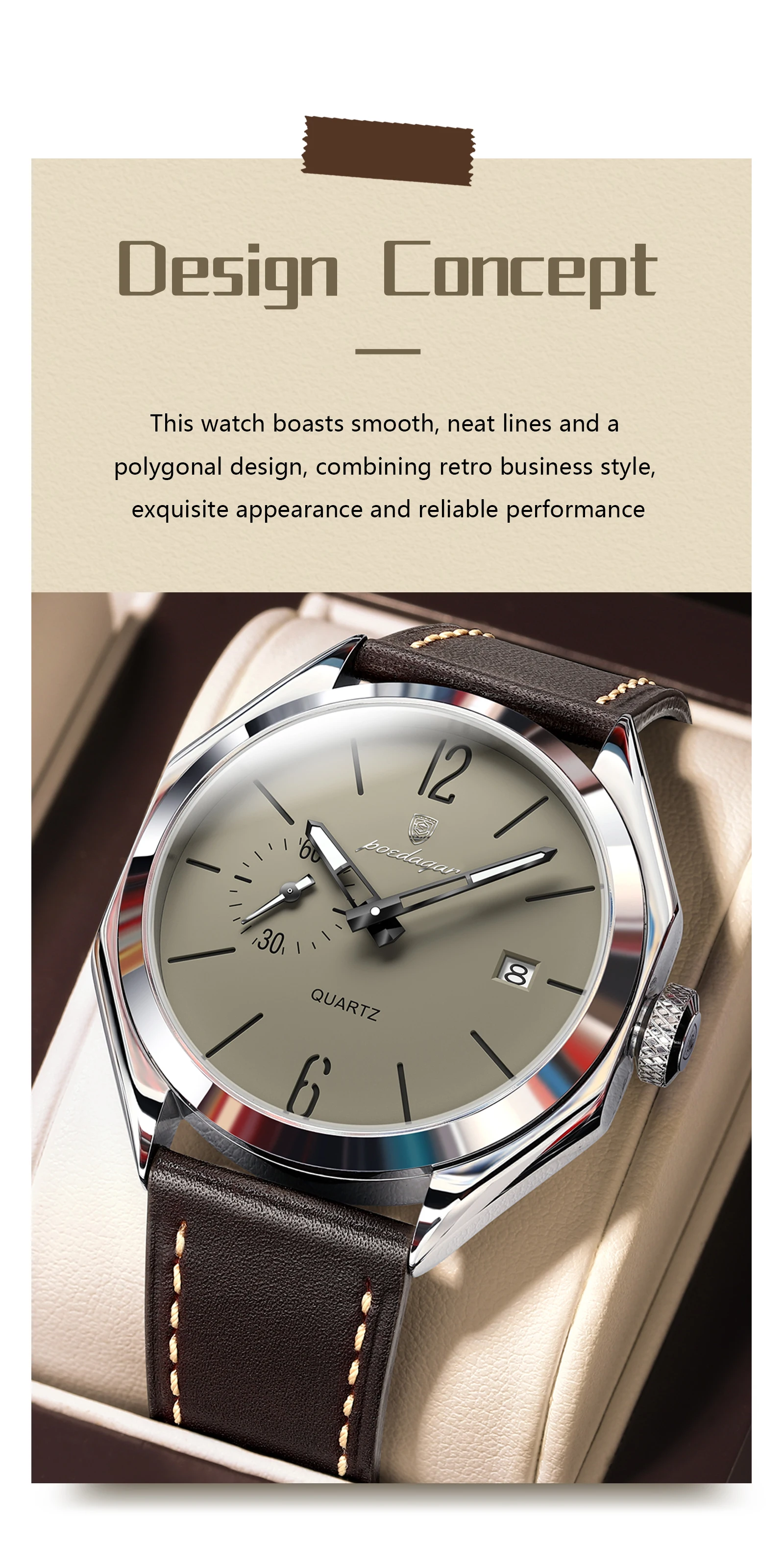 POEDAGAR Top Brand Male Wristwatch Leather Quartz Business Casual Men Watch Waterproof Luminous Date Fashion Men's Watches Reloj