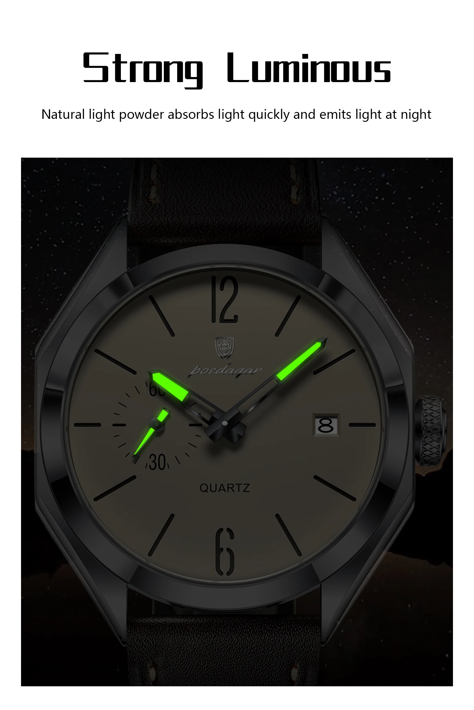 POEDAGAR Top Brand Male Wristwatch Leather Quartz Business Casual Men Watch Waterproof Luminous Date Fashion Men's Watches Reloj
