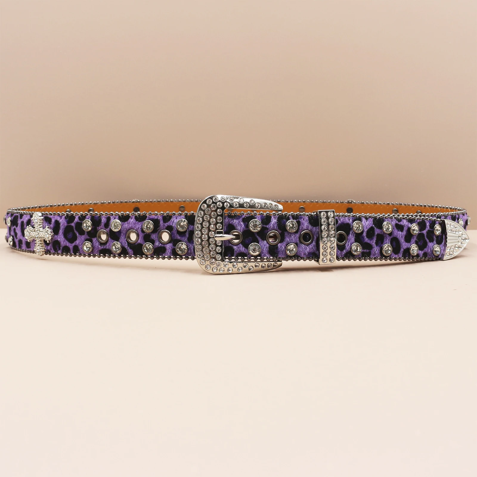 Leopard print Rhinestone Leather Belt for Men Women Large Size Belt Western Jeans Shiny Rivet Hip-hop Punk Rock Y2K Style
