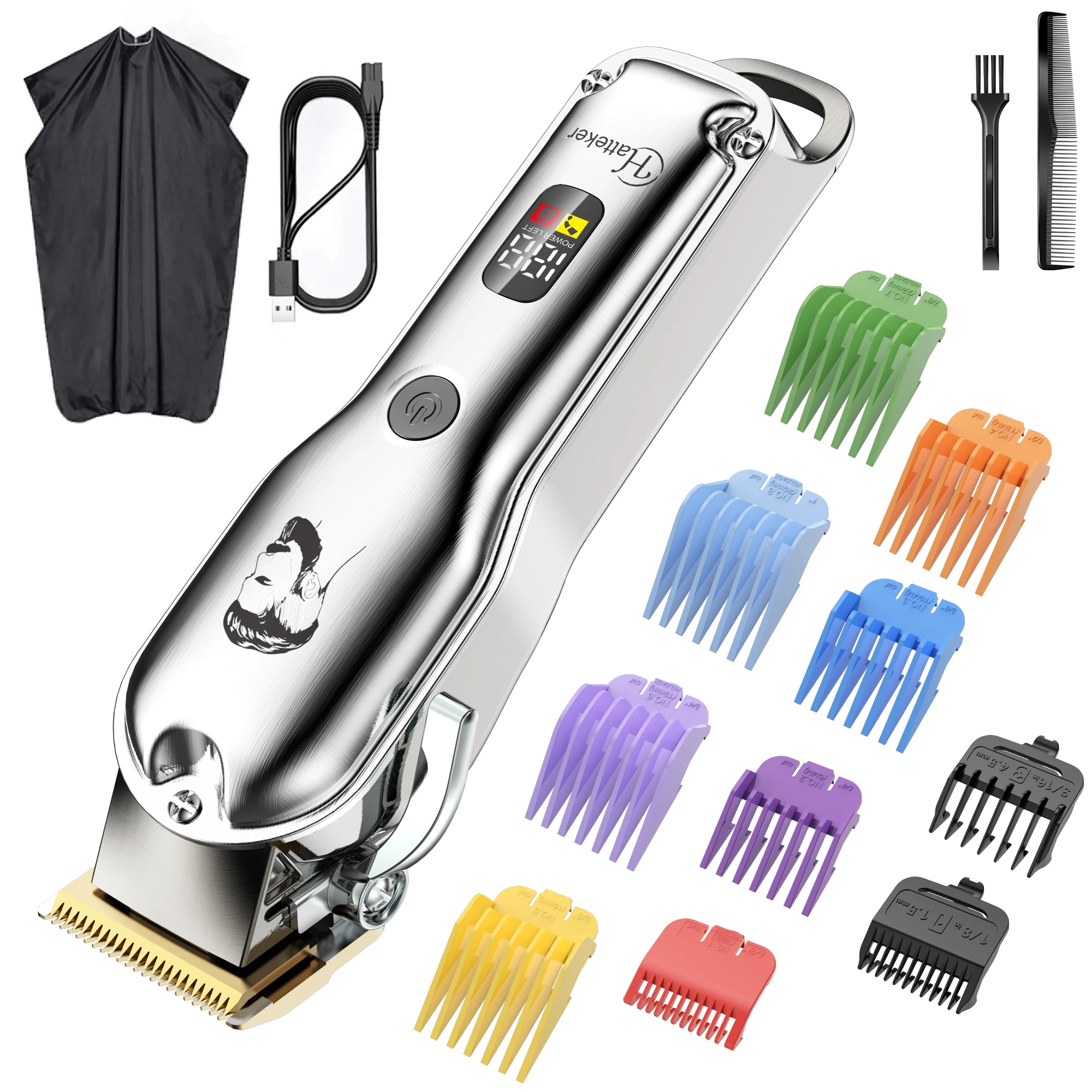 HATTEKER Professional Hair Clipper for Man USB Rechargeable Electric Cordless Beard Trimmer Barber Hair Cutting Machine