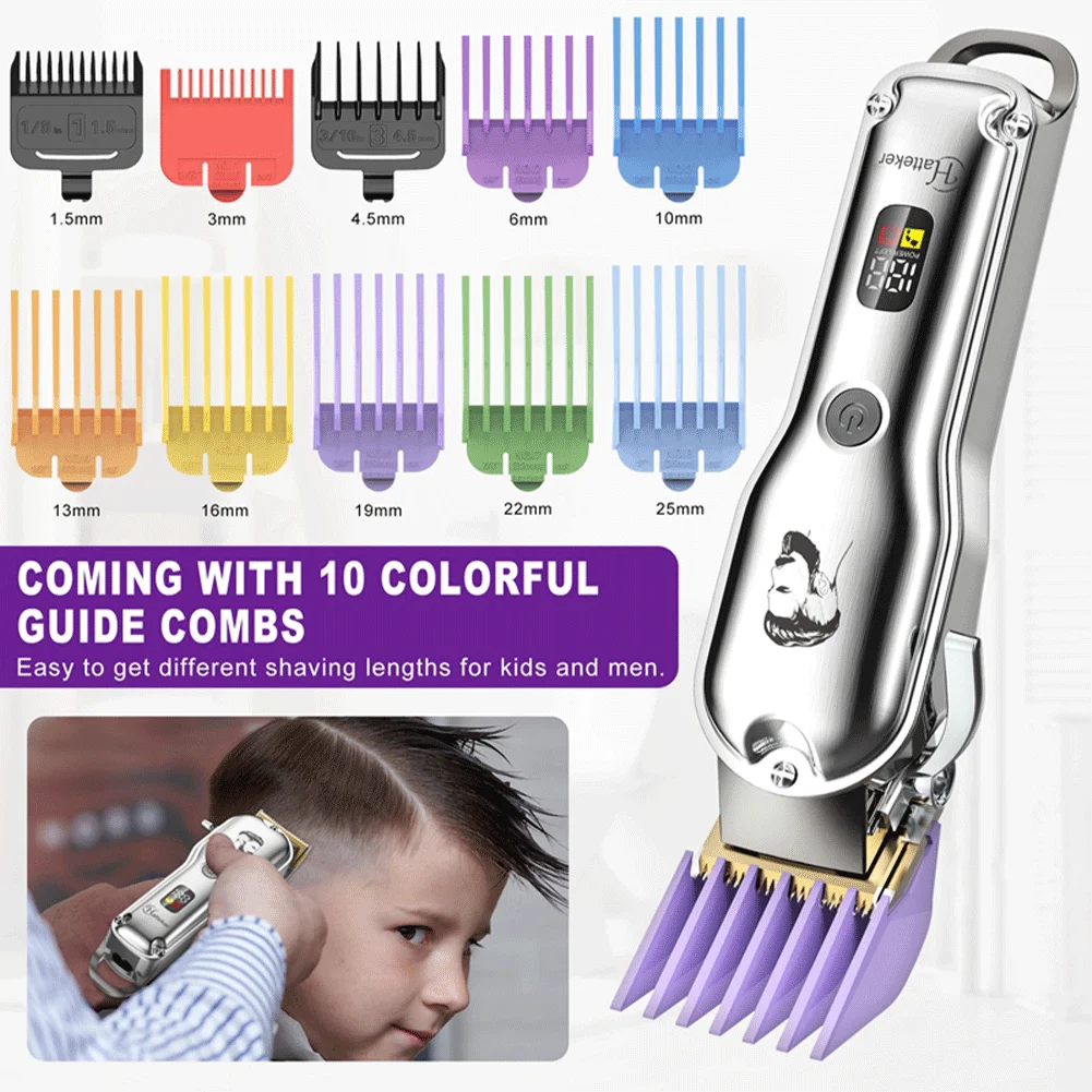 HATTEKER Professional Hair Clipper for Man USB Rechargeable Electric Cordless Beard Trimmer Barber Hair Cutting Machine