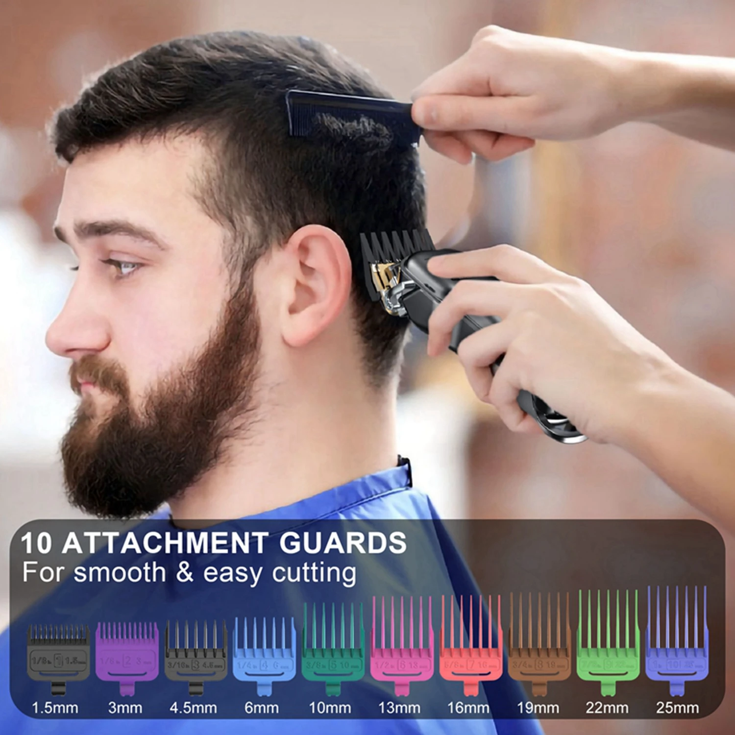 HATTEKER Professional Men's Hair Clipper USB Rechargeable Electric Cordless Beard Trimmer Barber Hair Cutting Machine