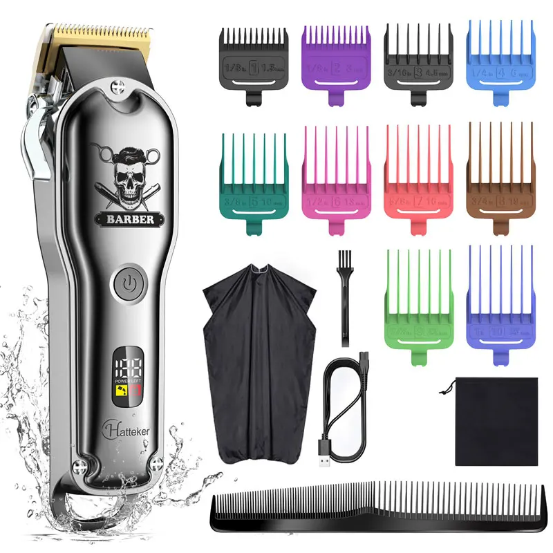 HATTEKER Professional Men's Hair Clipper USB Rechargeable Electric Cordless Beard Trimmer Barber Hair Cutting Machine