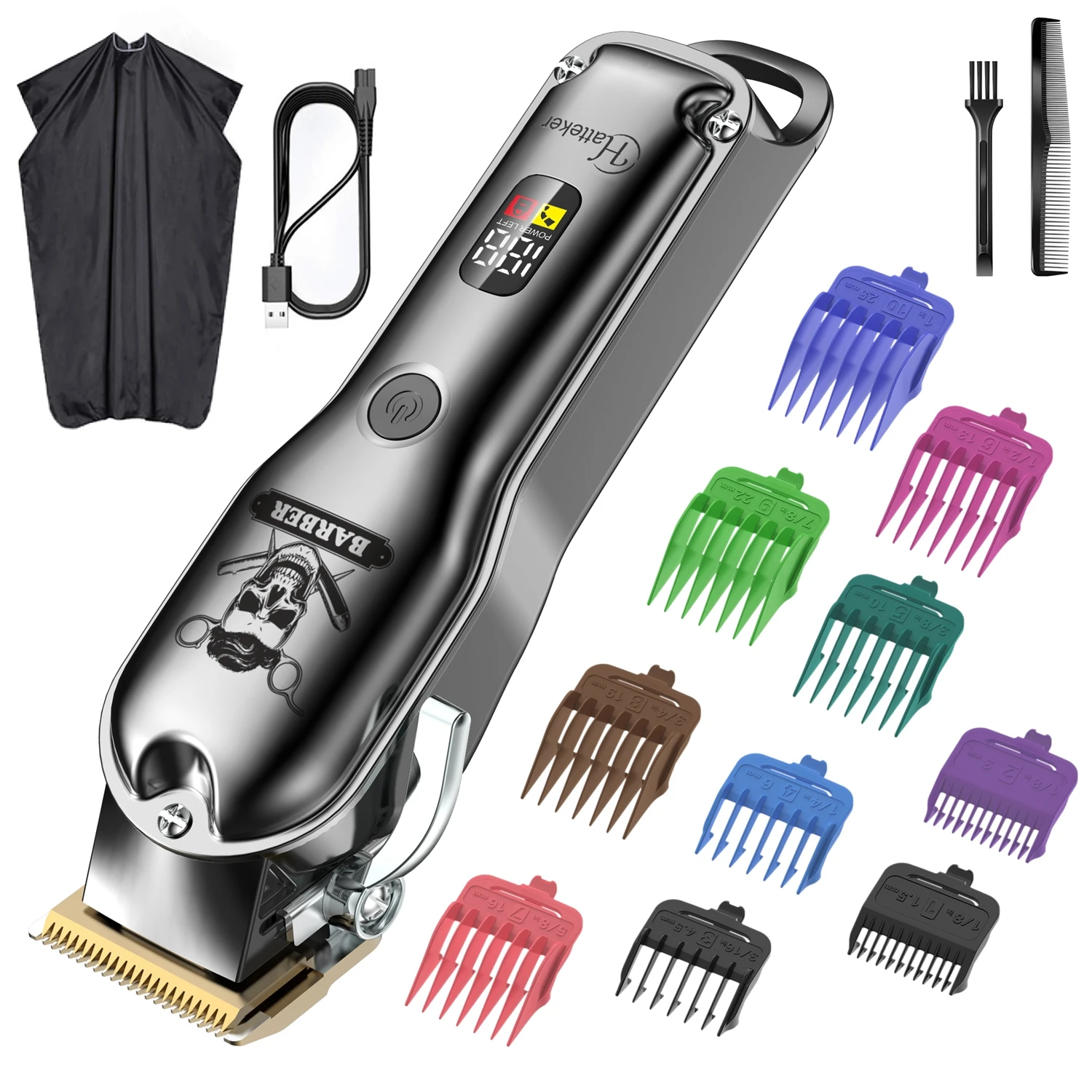 HATTEKER Professional Men's Hair Clipper USB Rechargeable Electric Cordless Beard Trimmer Barber Hair Cutting Machine