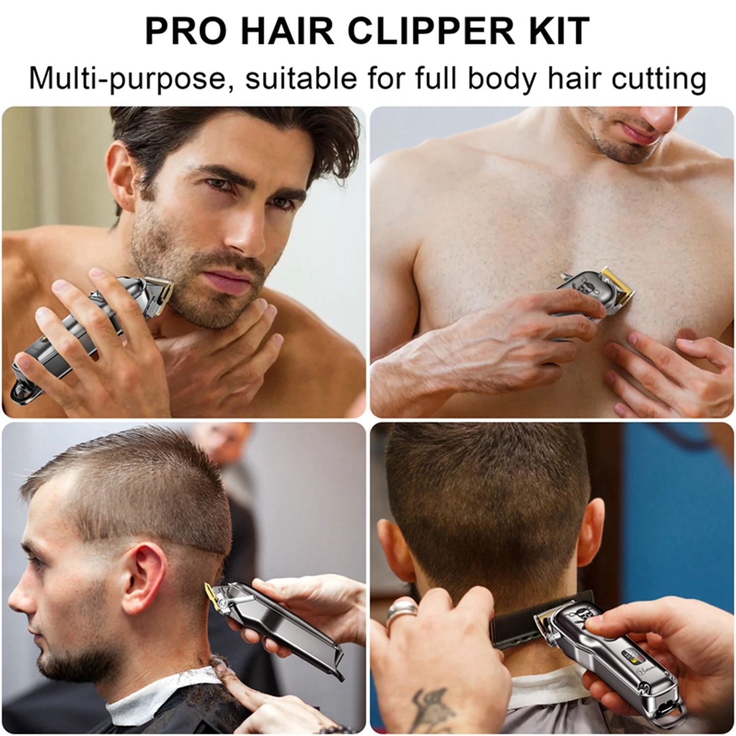 HATTEKER Professional Men's Hair Clipper USB Rechargeable Electric Cordless Beard Trimmer Barber Hair Cutting Machine