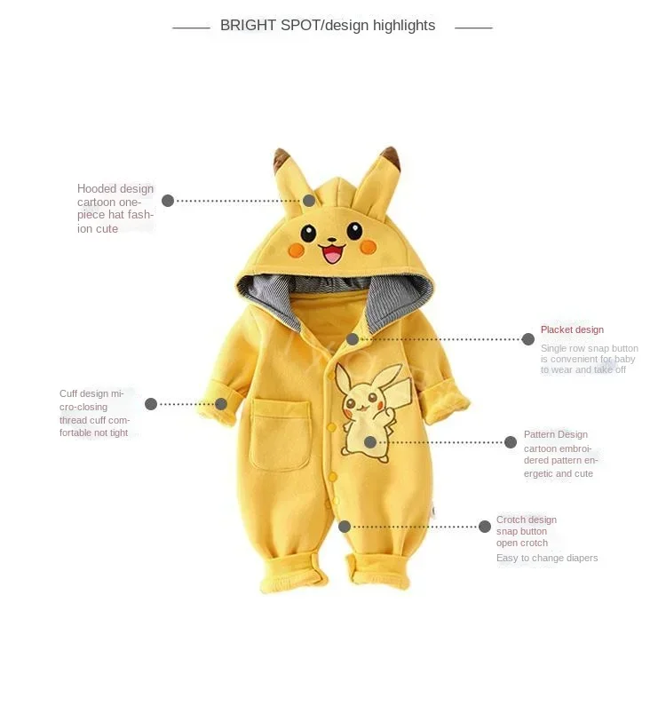 Cartoon Pocket Monsters Baby Pyjamsa Newborn Cute Winter Long-Sleeved Kids Rompers Clothing Babies Toddler'S Clothes Onesie Gift