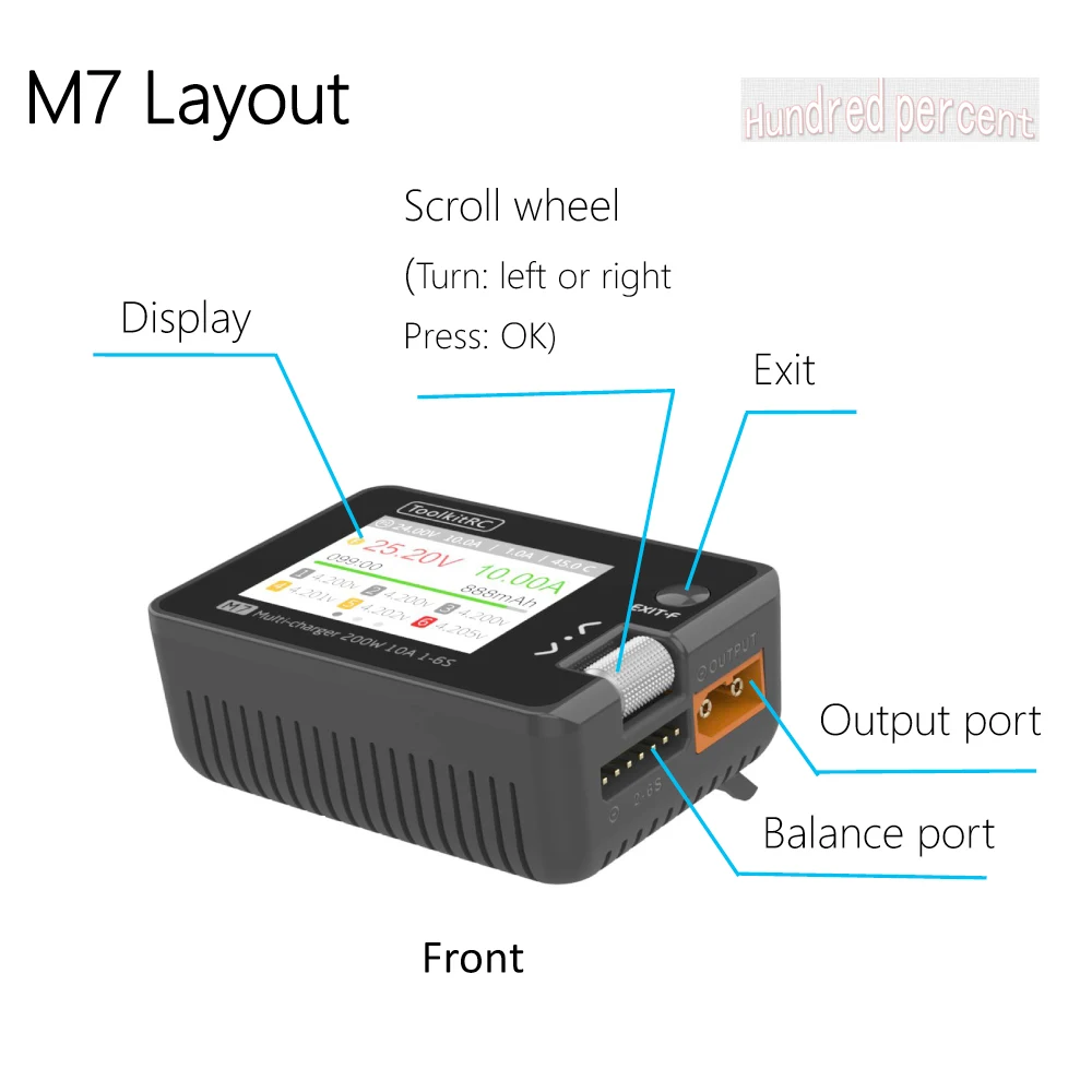 ToolkitRC M7 Charger Intelligent Discharge Lithium Battery 1S 2S 3S-6S Server ESC Receiver Detection IPS Model Toy Accessories