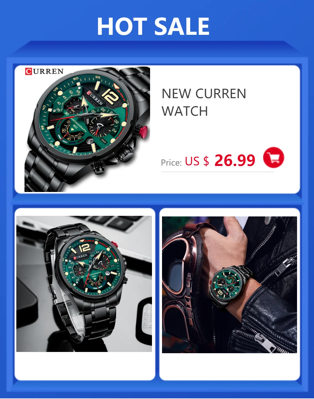 Curren Men's Watch Blue Dial Stainless Steel Band Date Mens Business Male Watches Waterproof Luxuries Men Wrist Watches for Men
