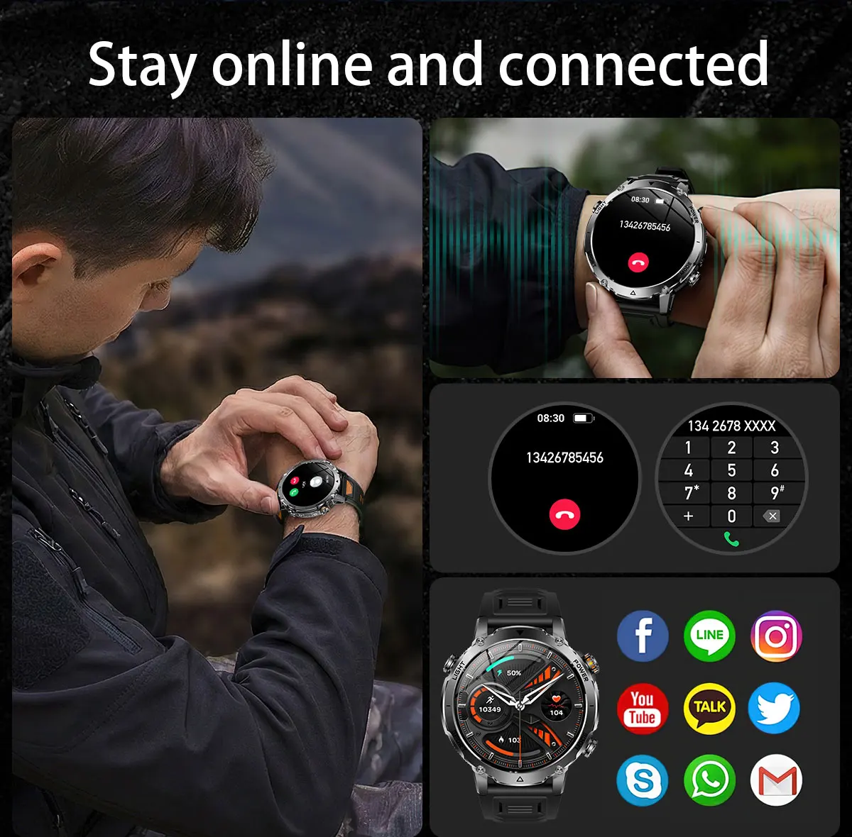 2026 New Outdoors Military 1400mAh Battery Smart Watch Men IP69K Waterproof LED Flashlight Heart Rate Sports Tracker Smartwatchs