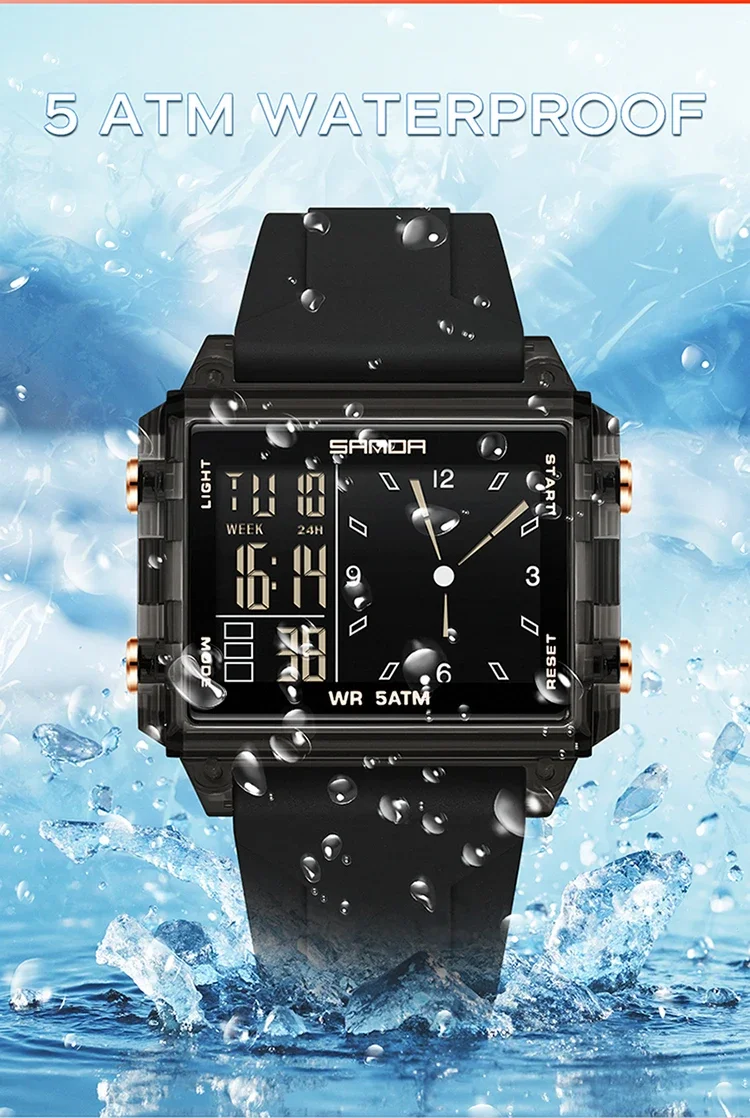 SANDA Luxury Brand Digital Watch for Men Women Square Dial Sport Waterproof Watches Man LED Pointer Display Relogios Masculino
