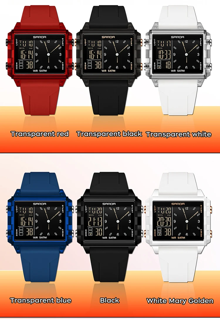SANDA Luxury Brand Digital Watch for Men Women Square Dial Sport Waterproof Watches Man LED Pointer Display Relogios Masculino