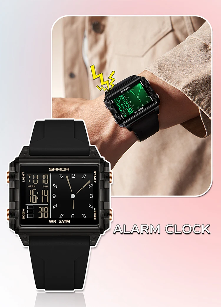 SANDA Luxury Brand Digital Watch for Men Women Square Dial Sport Waterproof Watches Man LED Pointer Display Relogios Masculino