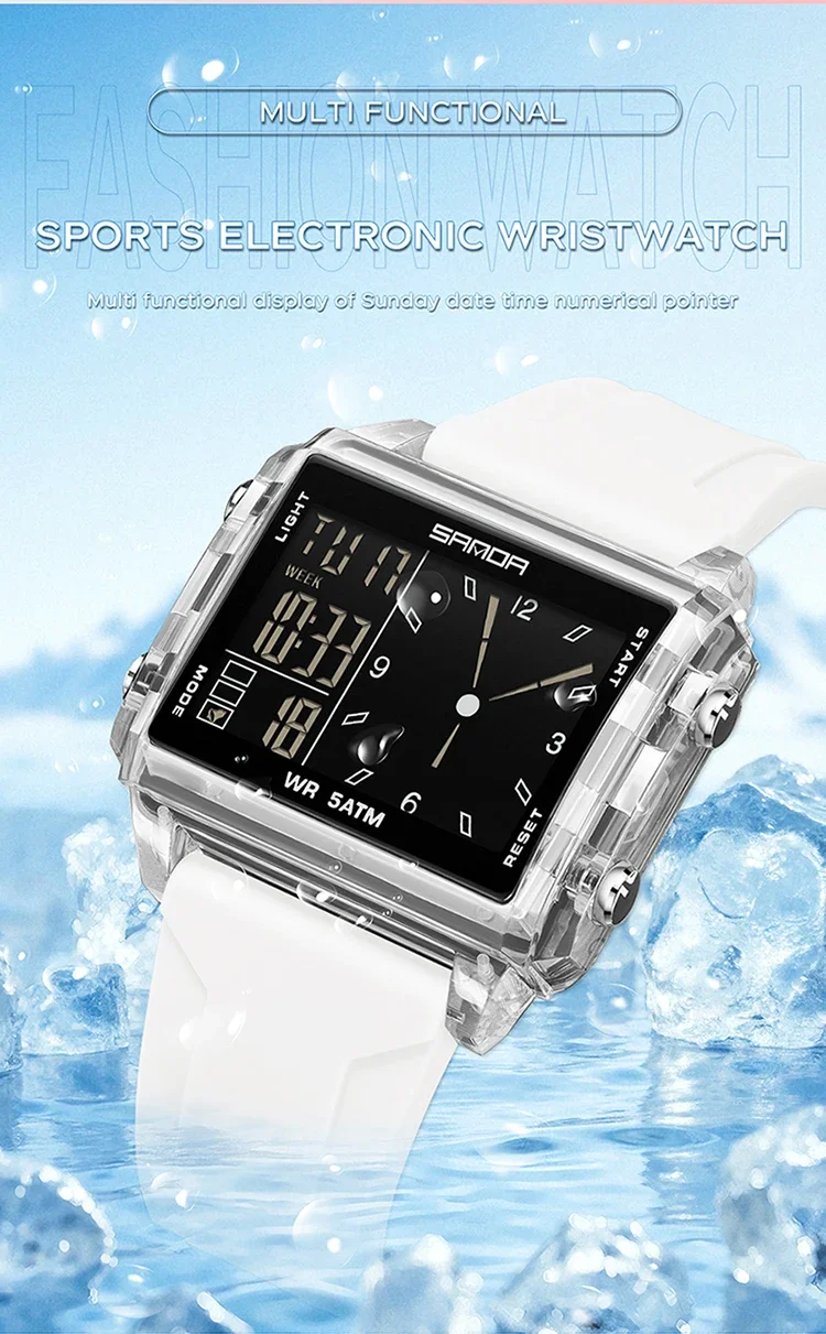 SANDA Luxury Brand Digital Watch for Men Women Square Dial Sport Waterproof Watches Man LED Pointer Display Relogios Masculino