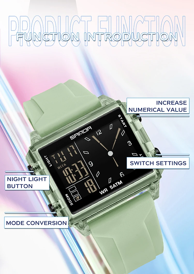 SANDA Luxury Brand Digital Watch for Men Women Square Dial Sport Waterproof Watches Man LED Pointer Display Relogios Masculino