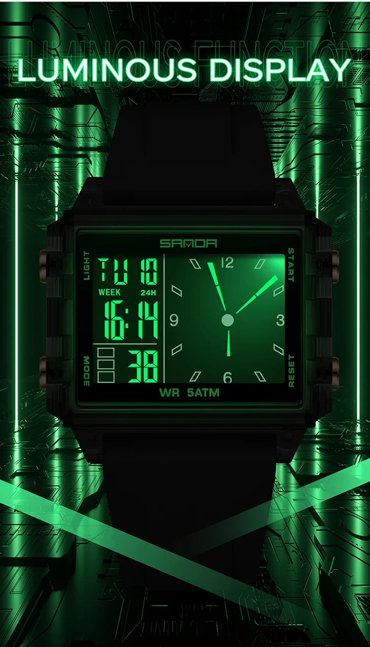 SANDA Luxury Brand Digital Watch for Men Women Square Dial Sport Waterproof Watches Man LED Pointer Display Relogios Masculino