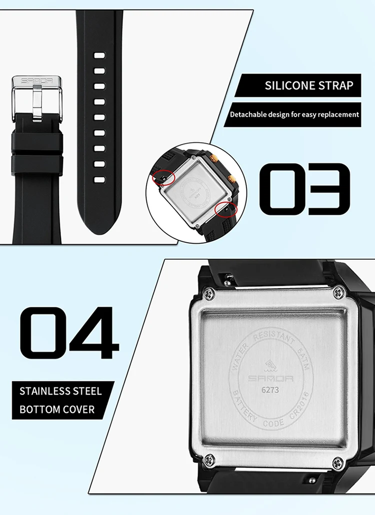 SANDA Luxury Brand Digital Watch for Men Women Square Dial Sport Waterproof Watches Man LED Pointer Display Relogios Masculino