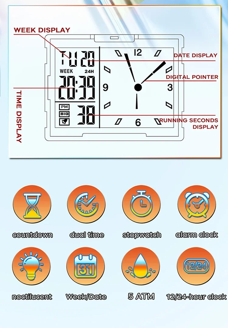 SANDA Luxury Brand Digital Watch for Men Women Square Dial Sport Waterproof Watches Man LED Pointer Display Relogios Masculino