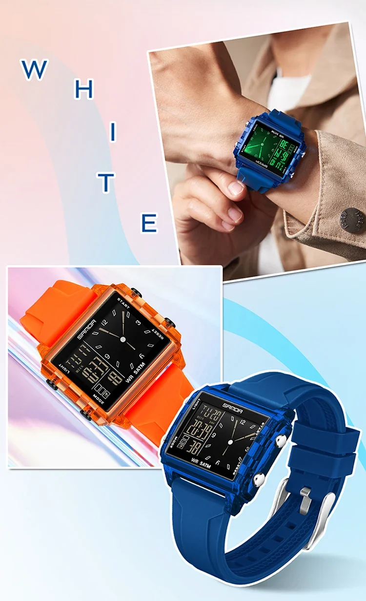SANDA Luxury Brand Digital Watch for Men Women Square Dial Sport Waterproof Watches Man LED Pointer Display Relogios Masculino
