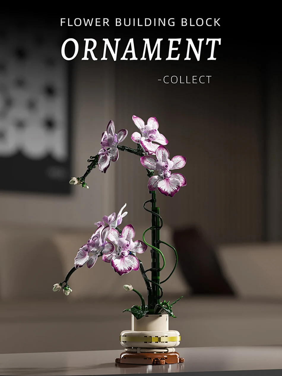 Creative Orchid Cymbidium Eternal Flowers Potted Plant Building Blocks Simulation Phalaenopsis DIY Bricks Toys Valentine's Gift