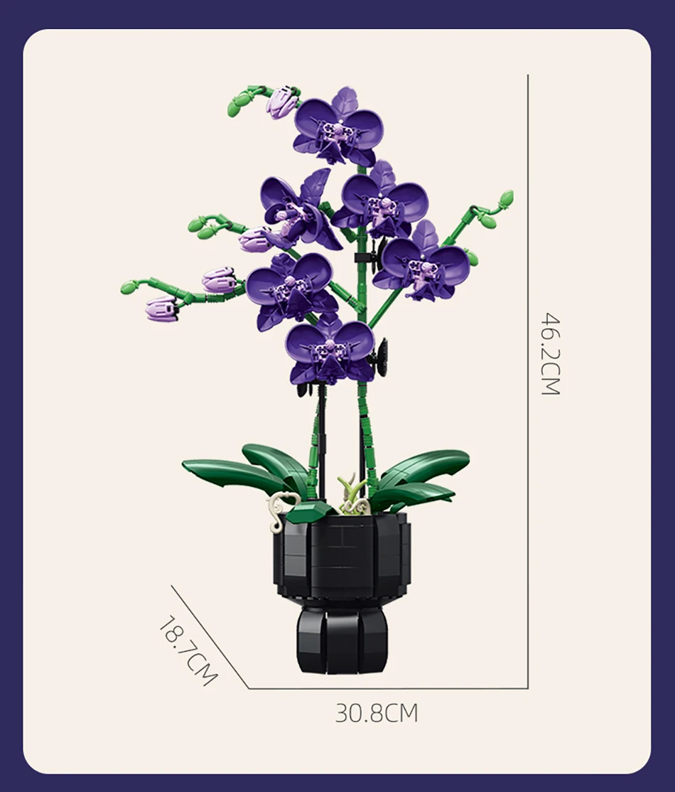 Creative Orchid Cymbidium Eternal Flowers Potted Plant Building Blocks Simulation Phalaenopsis DIY Bricks Toys Valentine's Gift