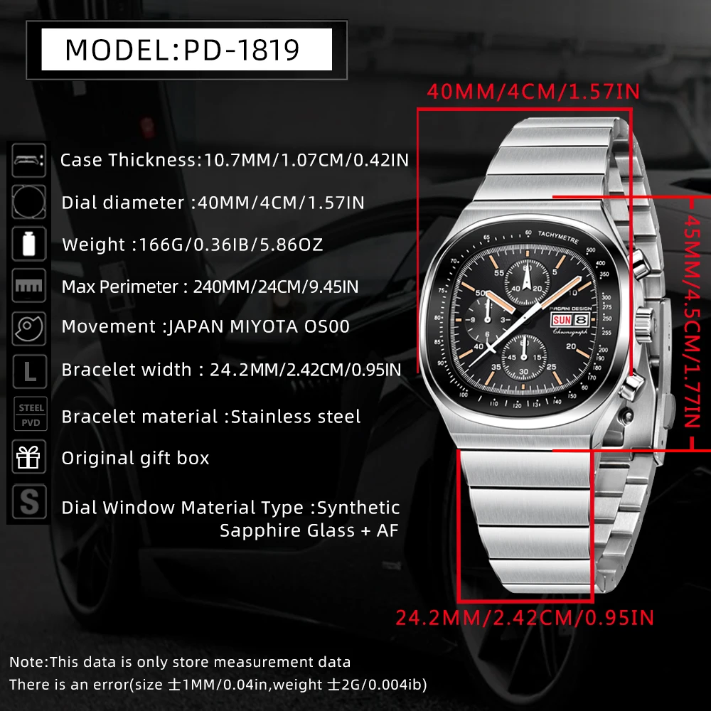 PAGANI DESIGN PD1819 Men Quartz Watch Miyota OS00 Movement Speed Tester Sapphire Waterproof Chronograph Watch Reloj Hombre