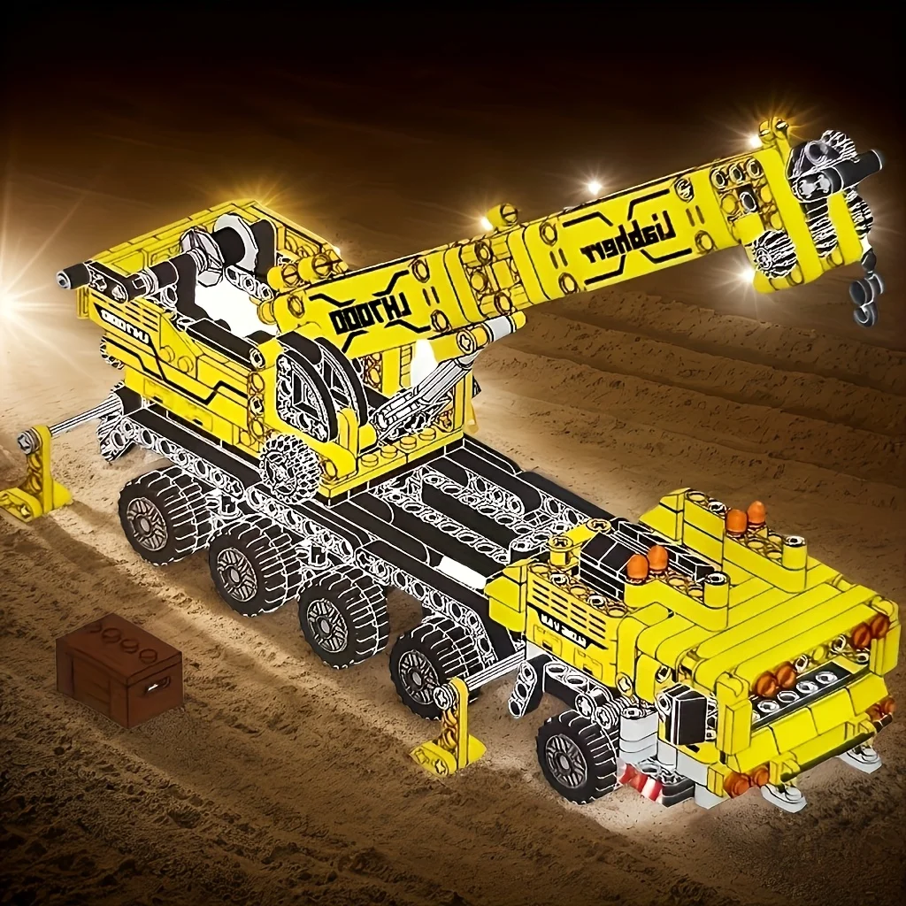 City Series Mechanical Crane Building Block Set, Yellow Engineering Crane Model, Movable, Rotatable, and Liftable, Suitable as a Birthday Gift for Collectors, Christmas or Halloween Gift