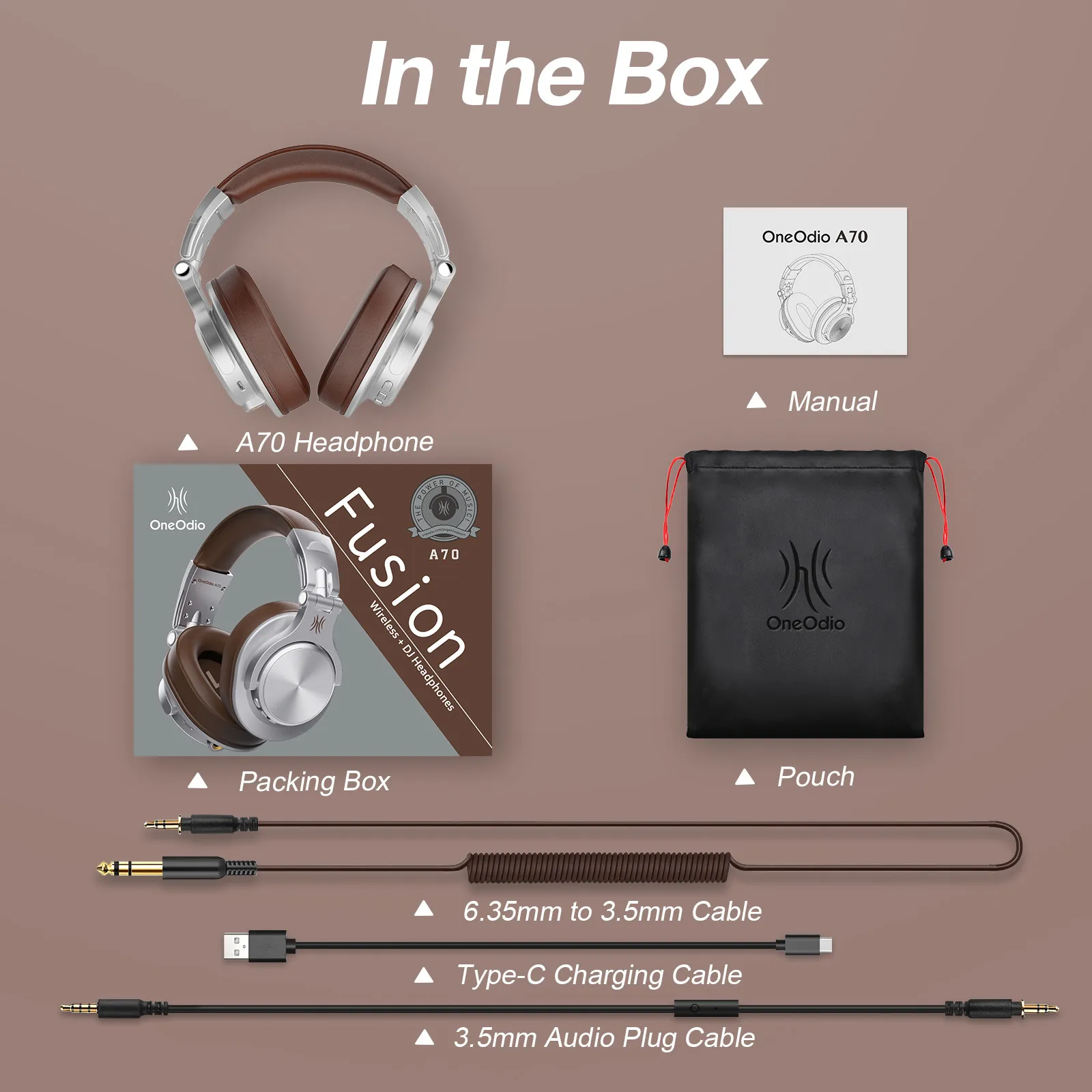 Oneodio Fusion A70 Bluetooth Headphones Hi-Res Audio Over Ear Wireless Headset 72H Professional Studio Monitor DJ HiFi Earphones