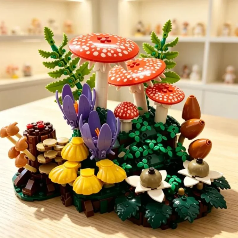 2026 New 806pcs Forest Mushroom Botanical Set Puzzle Model Home Decoration Building Block Toys For Birthday Ornament Gifts