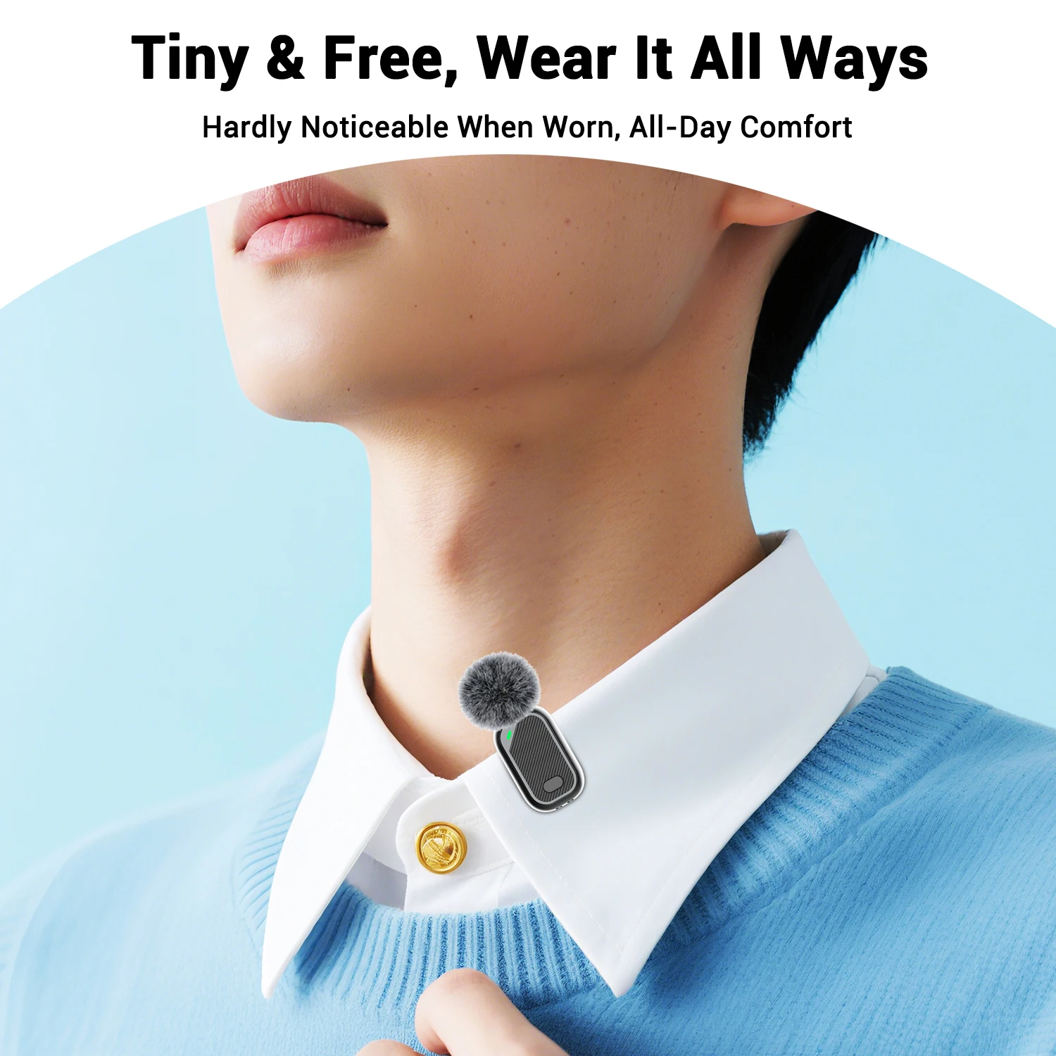 Mini Wireless Lavalier Microphone with Charging Case, 2.4G Noise Cancelling Lapel Mic for Type-C, Vlog/Live/Video Recording