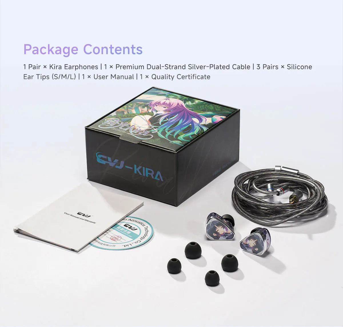 CVJ KIRA HiFi IEM In-Ear Earphones Wired Detachable Cable 3.5mm Type-C 4.4mm Balanced Earbuds For Music Gaming Anime Design