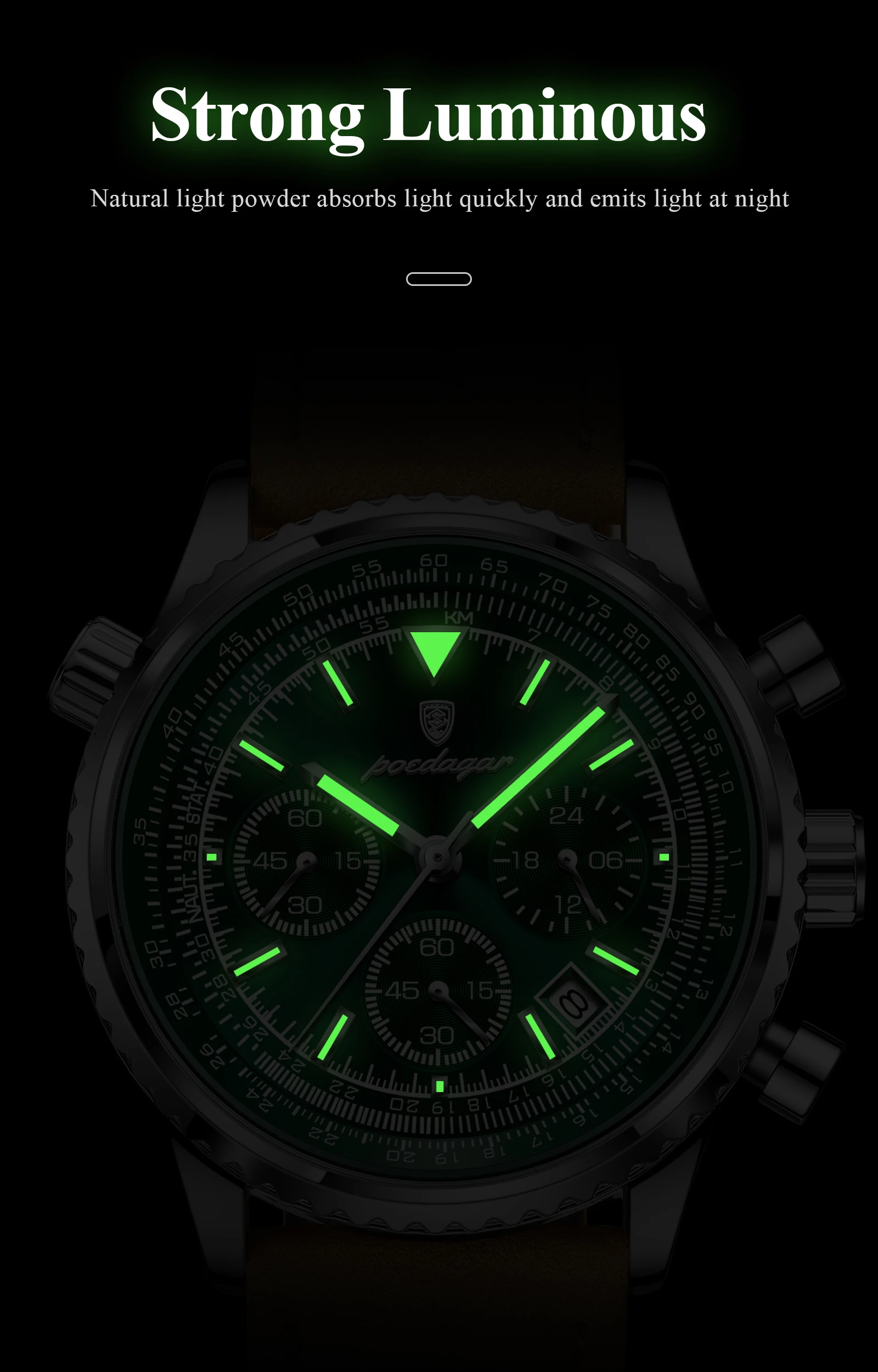 POEDAGAR Business Men Wristwatch Waterproof Luminous Date Chronograph Sport Man Clock Leather Quartz Fashion Men's Watches Reloj