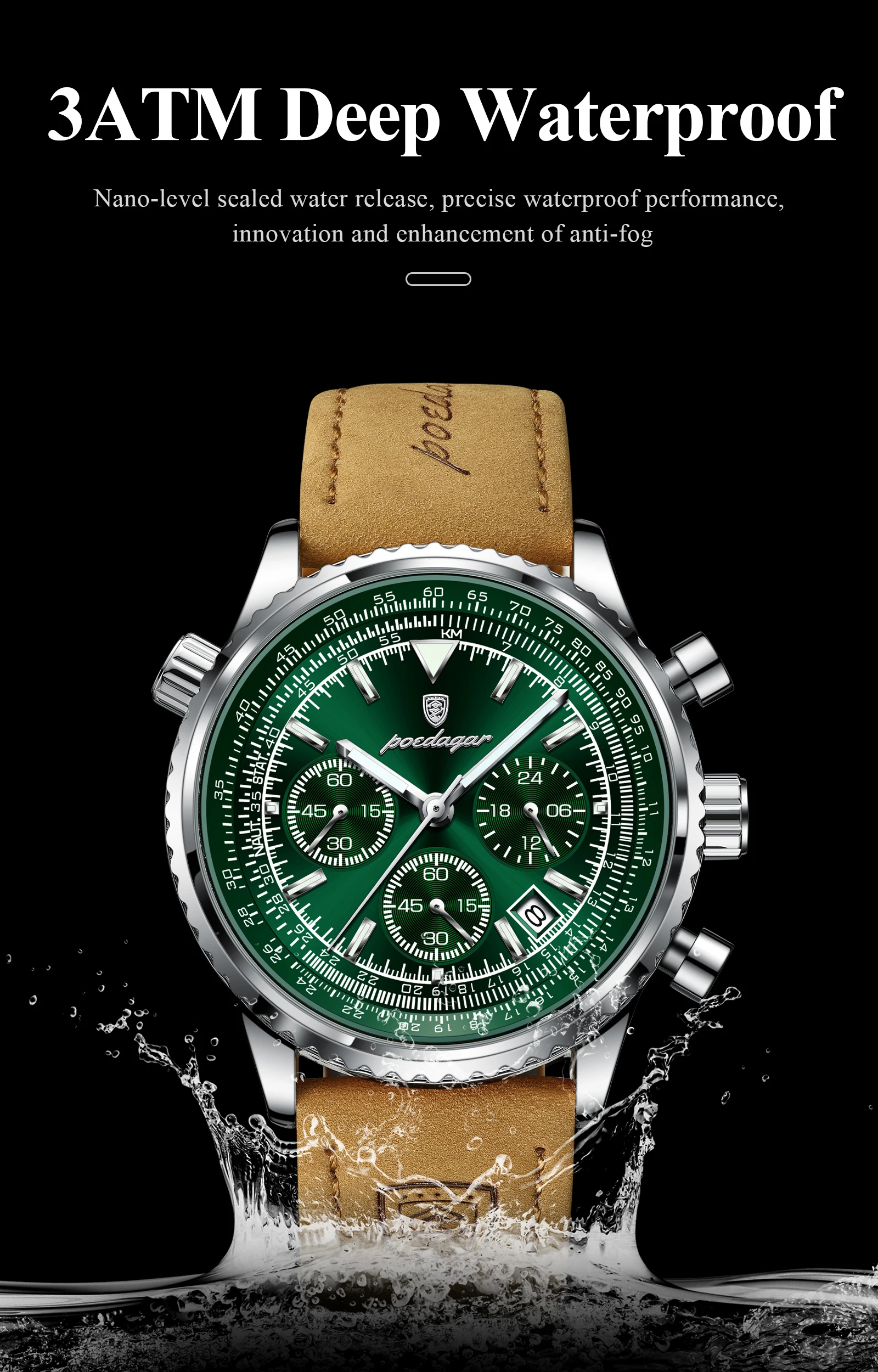 POEDAGAR Business Men Wristwatch Waterproof Luminous Date Chronograph Sport Man Clock Leather Quartz Fashion Men's Watches Reloj