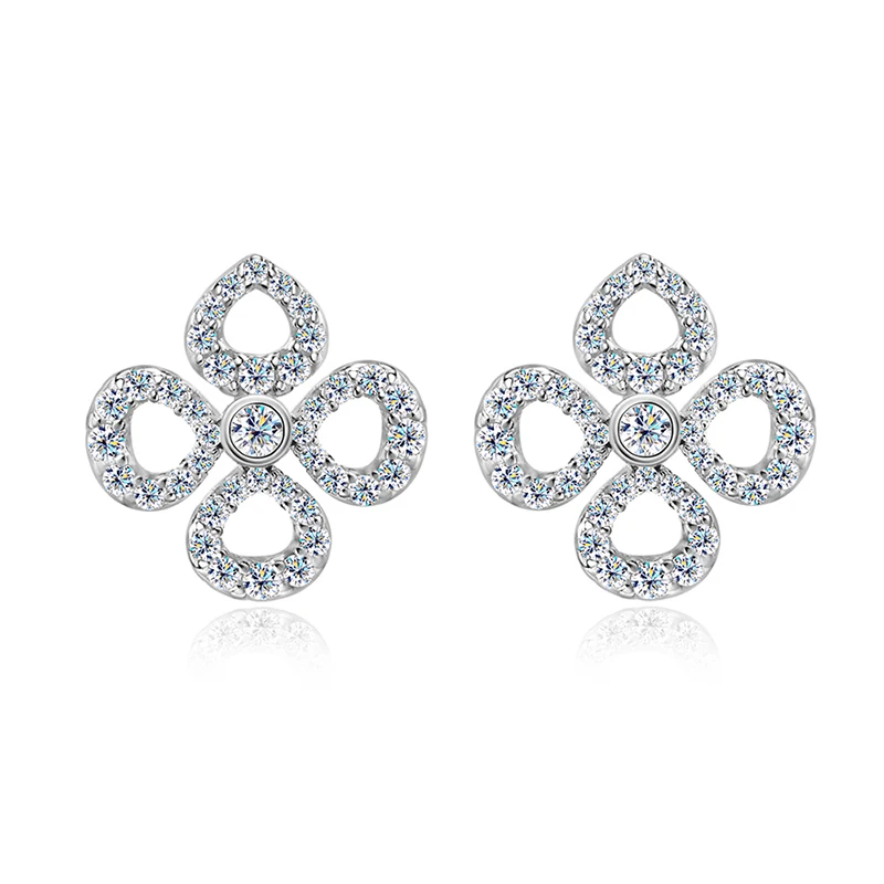 Smyoue Flower All Moissanite Stud Earrings for Women Full Diamond Round Cut Sparkling Girls Jewelry Pure 925 Silver Plated 18k
