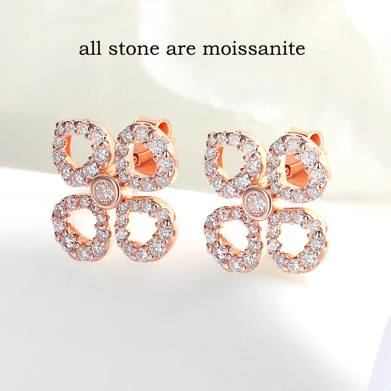 Smyoue Flower All Moissanite Stud Earrings for Women Full Diamond Round Cut Sparkling Girls Jewelry Pure 925 Silver Plated 18k