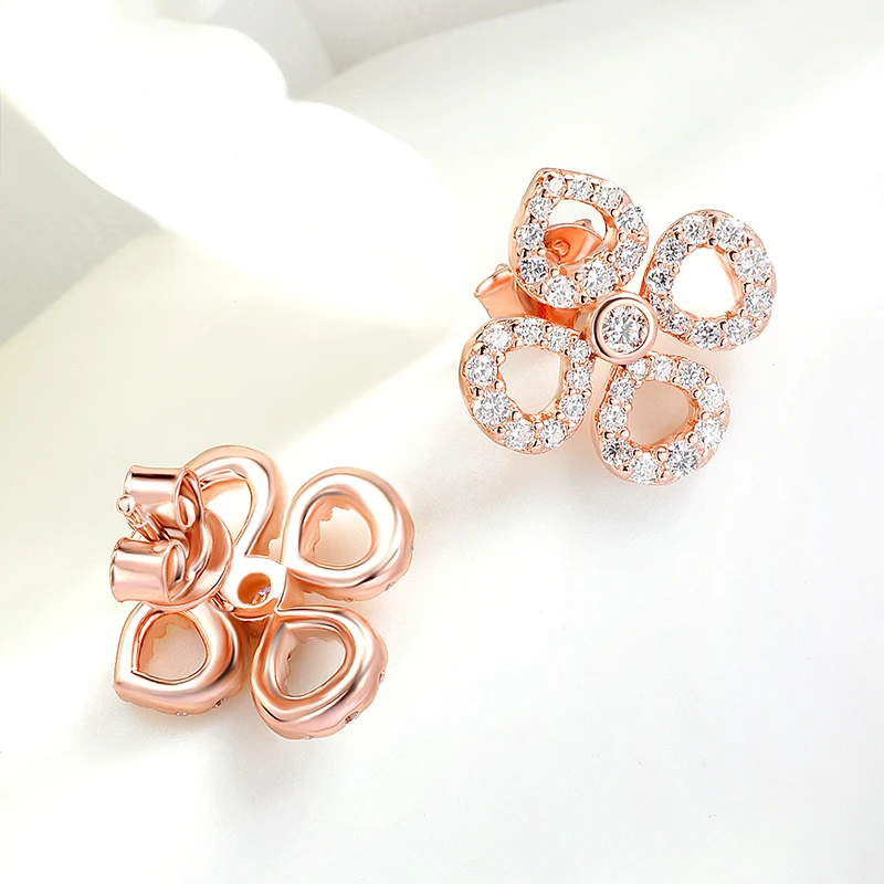 Smyoue Flower All Moissanite Stud Earrings for Women Full Diamond Round Cut Sparkling Girls Jewelry Pure 925 Silver Plated 18k
