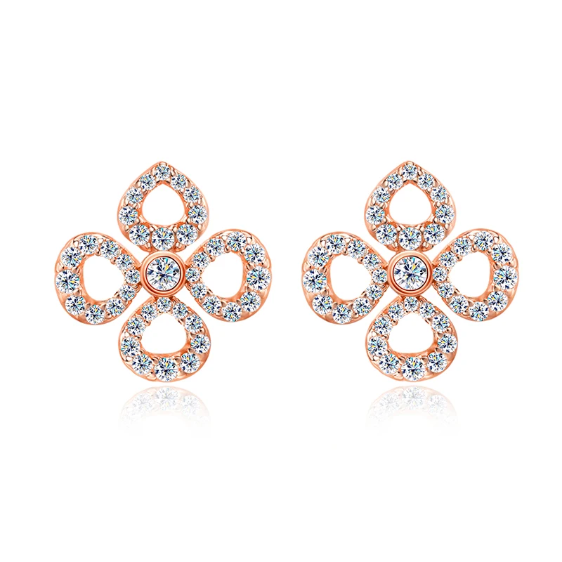 Smyoue Flower All Moissanite Stud Earrings for Women Full Diamond Round Cut Sparkling Girls Jewelry Pure 925 Silver Plated 18k