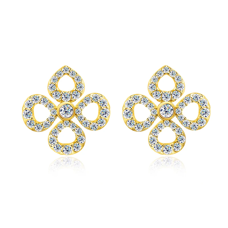 Smyoue Flower All Moissanite Stud Earrings for Women Full Diamond Round Cut Sparkling Girls Jewelry Pure 925 Silver Plated 18k