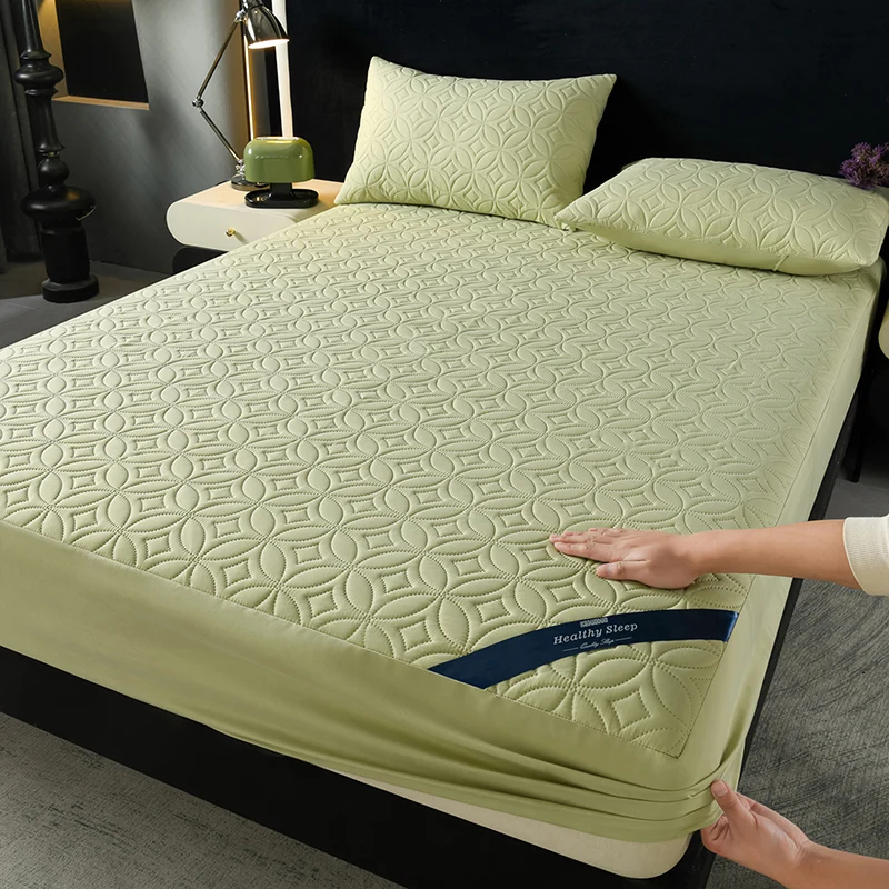Ultrasonic Quilted Waterproof Antibacterial Mattress Protector Breathable Ultra Soft Noise Free 30CM Deep Pocket Fitted Sheet