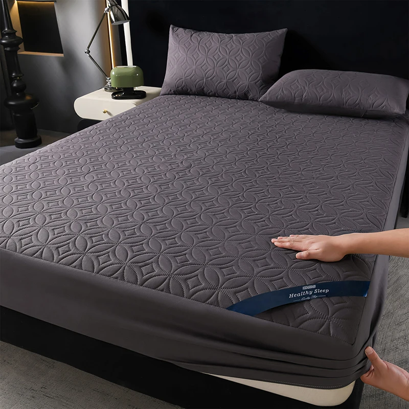 Ultrasonic Quilted Waterproof Antibacterial Mattress Protector Breathable Ultra Soft Noise Free 30CM Deep Pocket Fitted Sheet