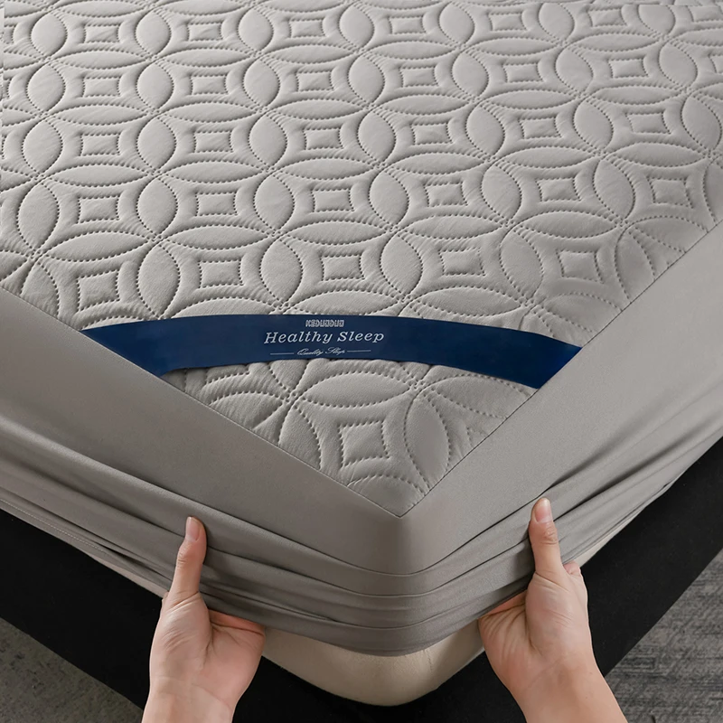 Ultrasonic Quilted Waterproof Antibacterial Mattress Protector Breathable Ultra Soft Noise Free 30CM Deep Pocket Fitted Sheet