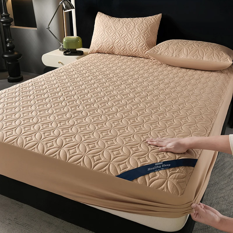 Ultrasonic Quilted Waterproof Antibacterial Mattress Protector Breathable Ultra Soft Noise Free 30CM Deep Pocket Fitted Sheet