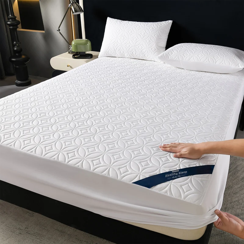 Ultrasonic Quilted Waterproof Antibacterial Mattress Protector Breathable Ultra Soft Noise Free 30CM Deep Pocket Fitted Sheet