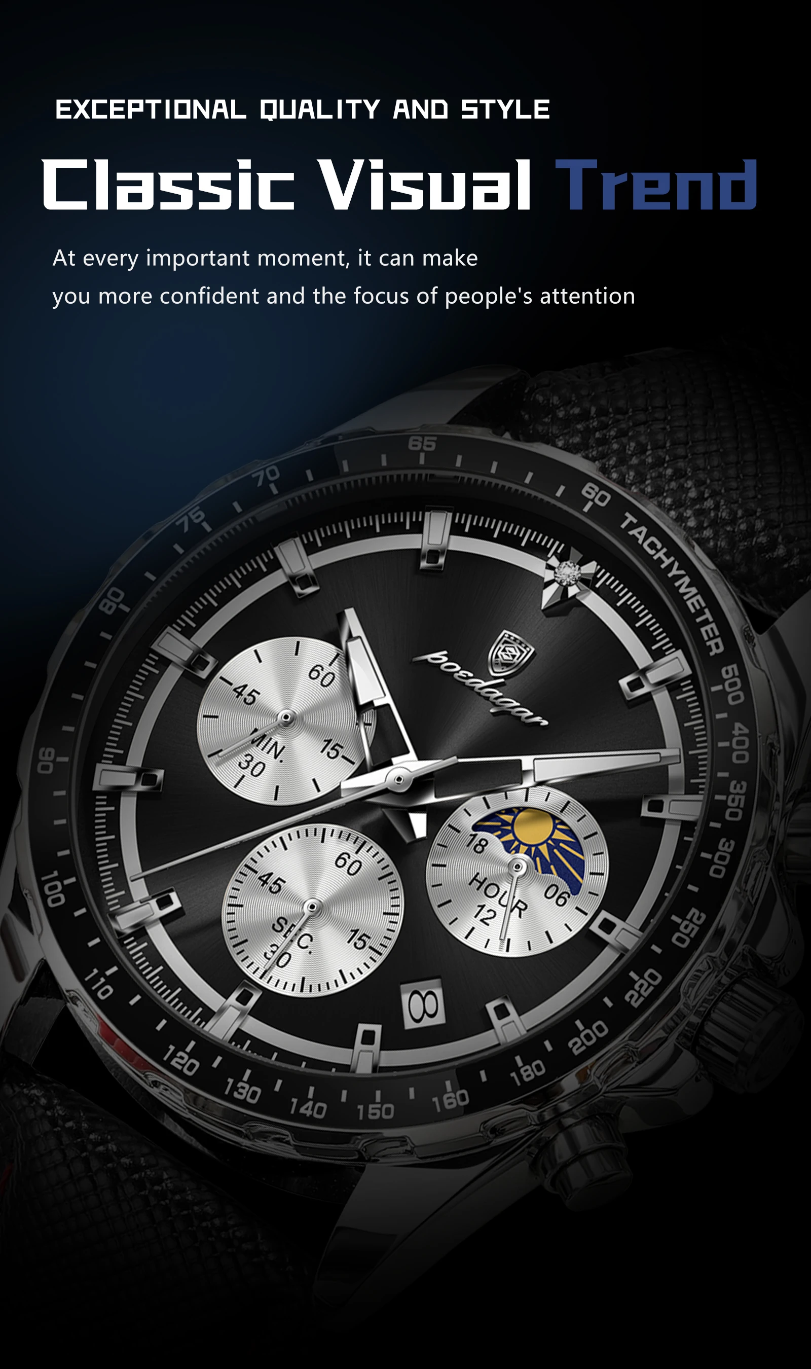 POEDAGAR Top Original Men's Watches Luminous Waterproof Fashion Male Clock Leather Chronograph Date Quartz Sports Men Wristwatch