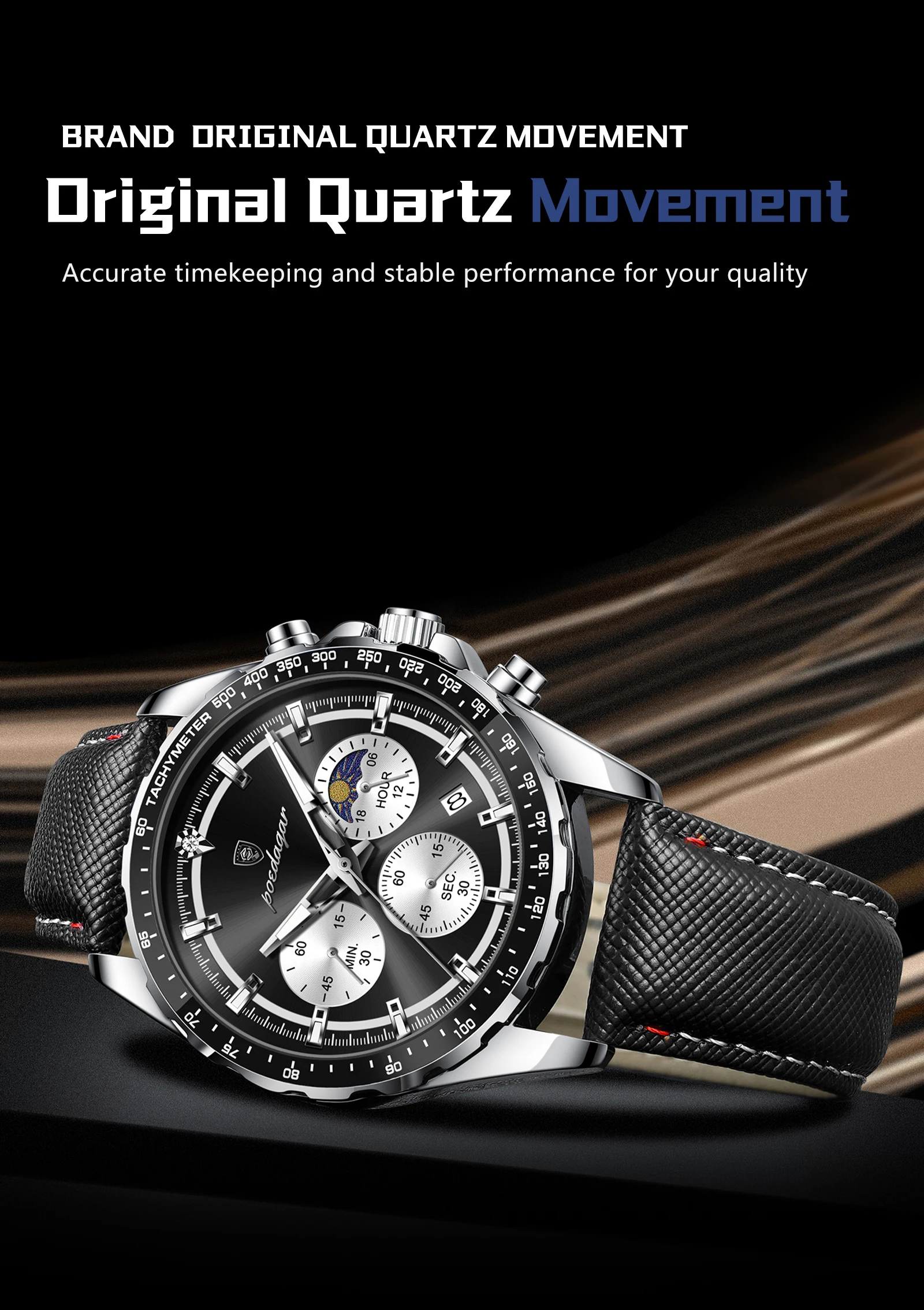 POEDAGAR Top Original Men's Watches Luminous Waterproof Fashion Male Clock Leather Chronograph Date Quartz Sports Men Wristwatch