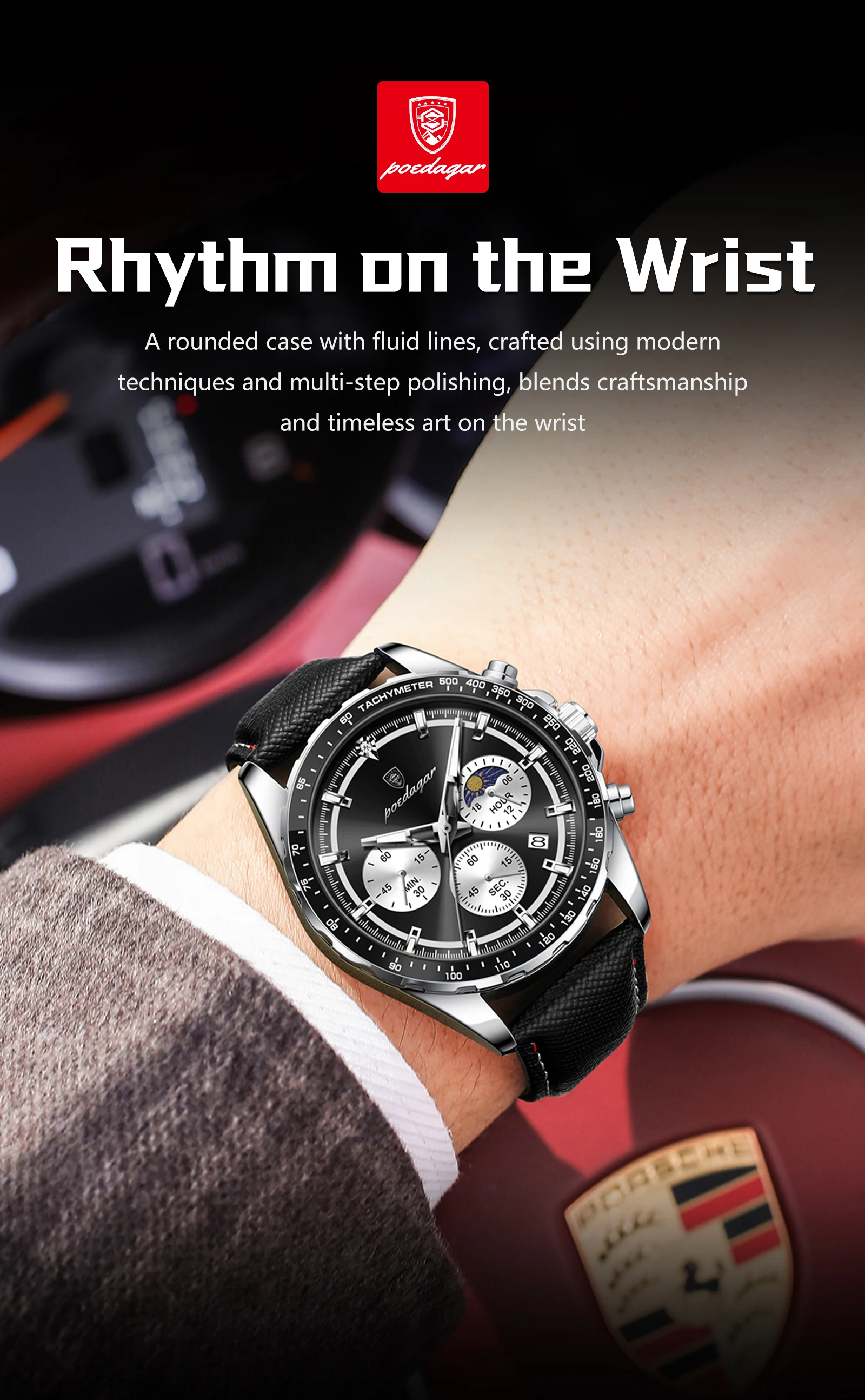 POEDAGAR Top Original Men's Watches Luminous Waterproof Fashion Male Clock Leather Chronograph Date Quartz Sports Men Wristwatch