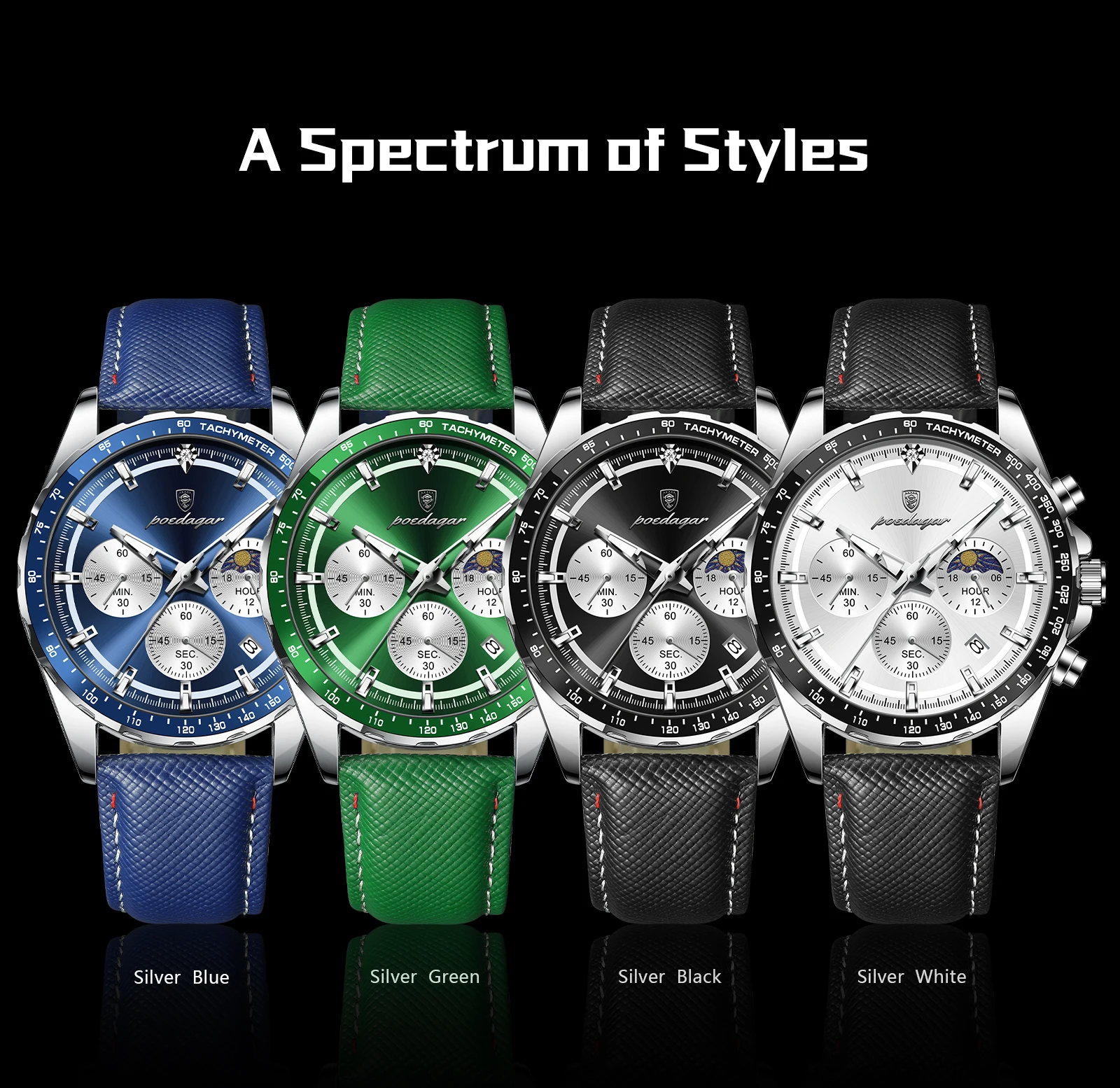 POEDAGAR Top Original Men's Watches Luminous Waterproof Fashion Male Clock Leather Chronograph Date Quartz Sports Men Wristwatch