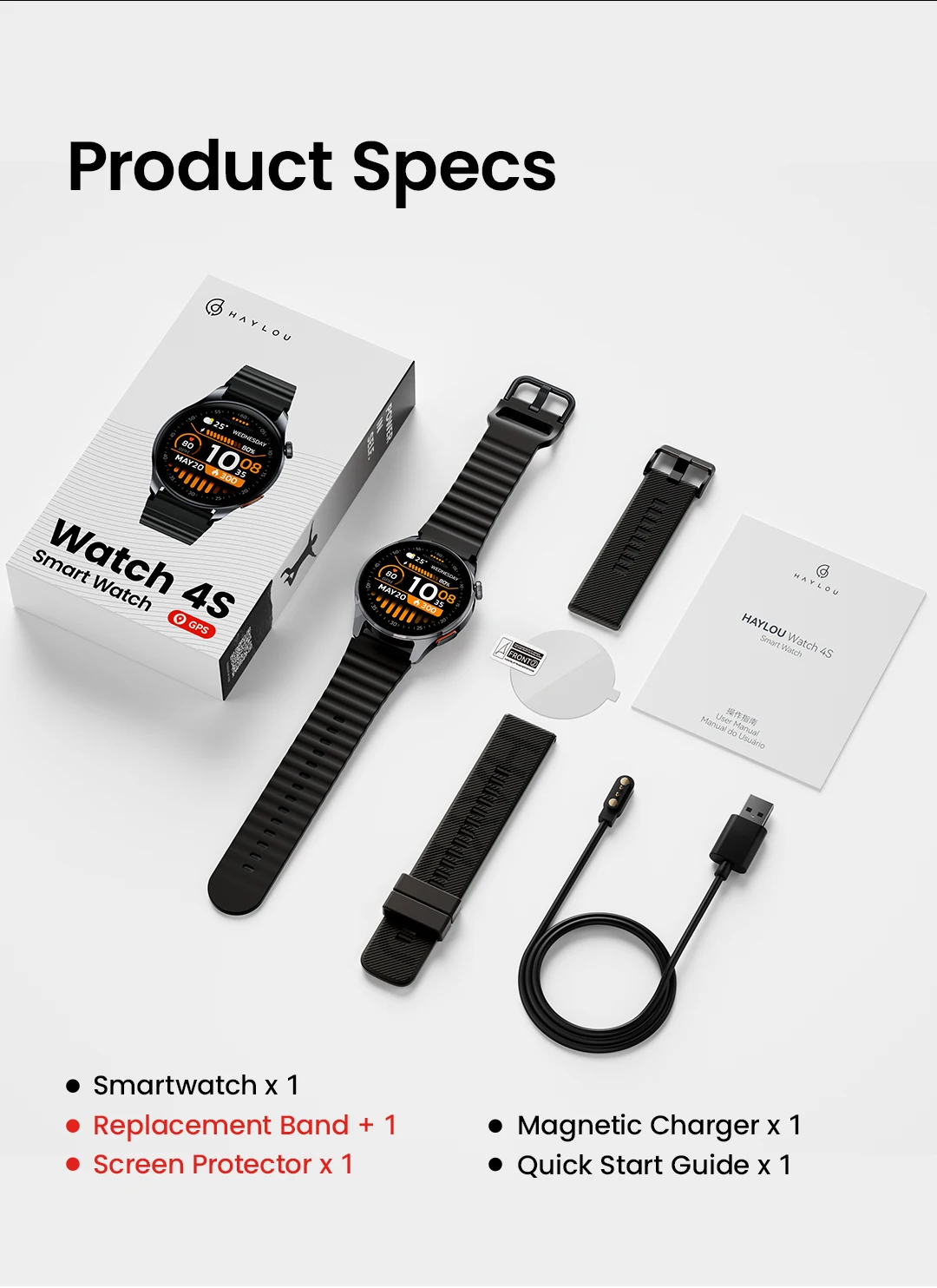 HF012 HAYLOU Watch 4S GPS Smart Watch 1.43” HD AMOLED Display 5 Satellite Positioning 120+ Workout Modes Sport Smartwatch