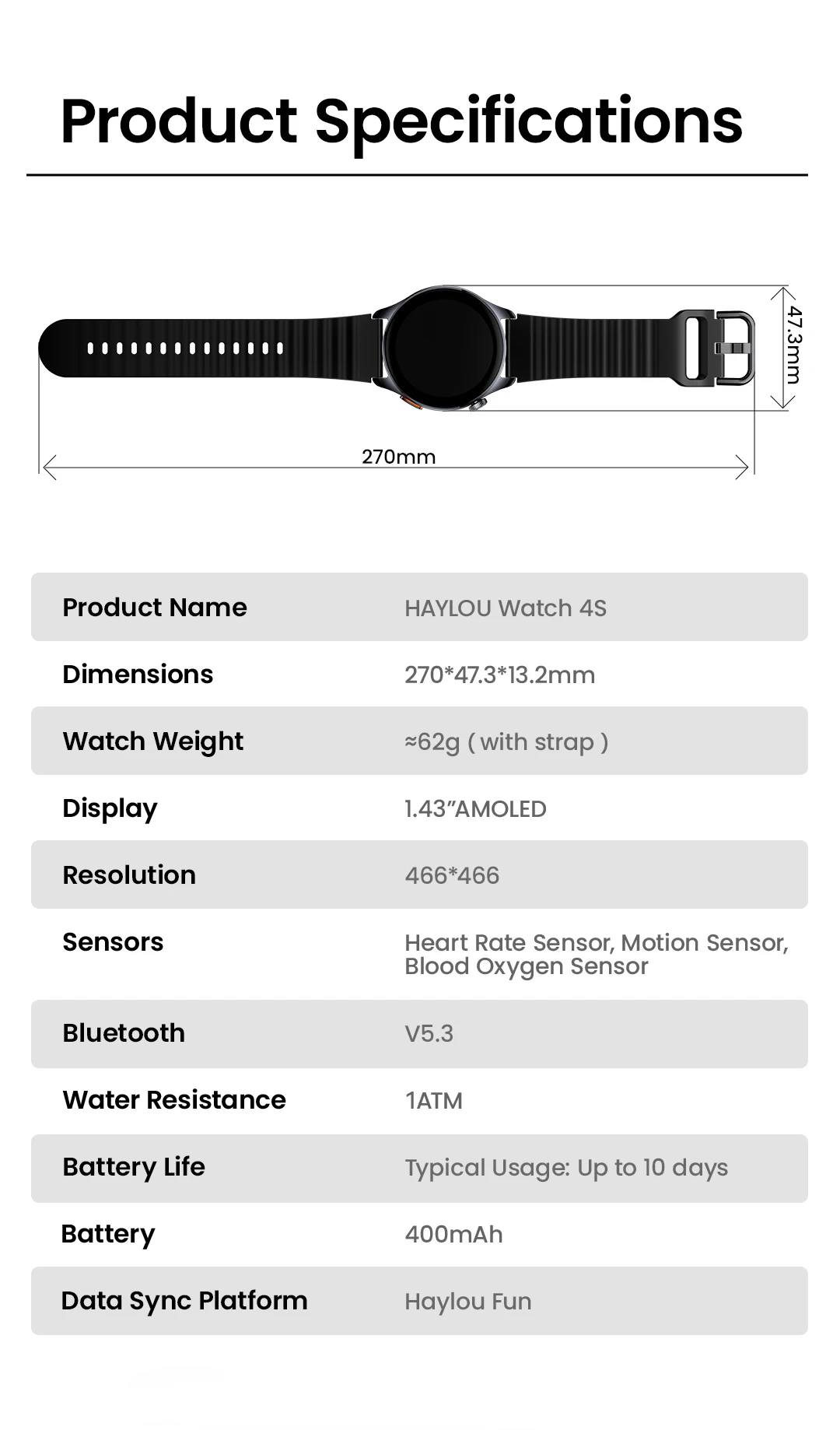 HF012 HAYLOU Watch 4S GPS Smart Watch 1.43” HD AMOLED Display 5 Satellite Positioning 120+ Workout Modes Sport Smartwatch
