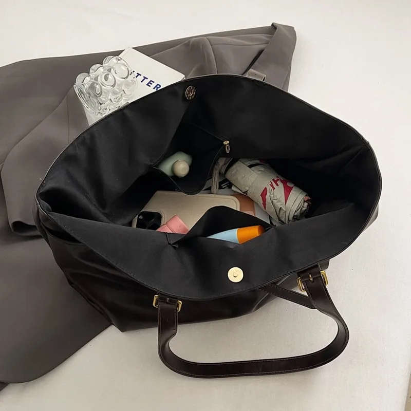 Brown Large Capacity Vintage Tote Bag Metal Buckle Decor Casual Shoulder Bags Versatile Commuter Handbag Women's Elagant Bag