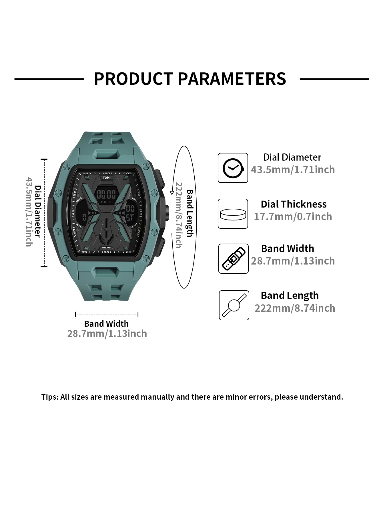 TOMI Men's Sports Mecha Style Watch Digital Electronic Watch, Backlight Alarm Stopwatch, Hollow Breathable Silicone Watch